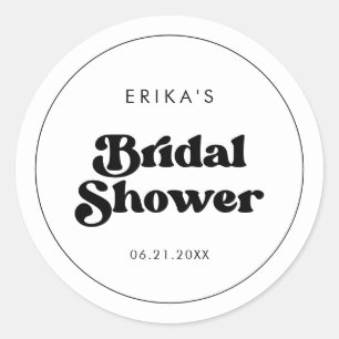 Sticker Rond Élégante Baby Shower rétro noir et blanc