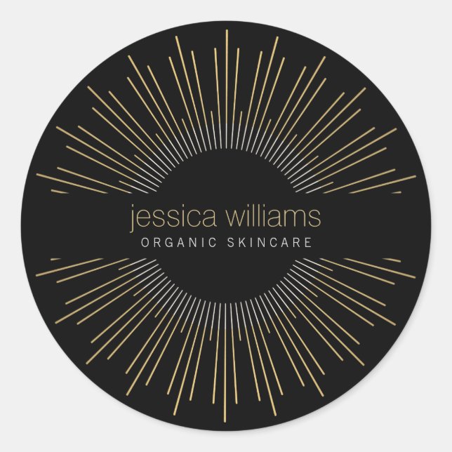 Sticker Rond Elégante Beauté Or Sunburst Noir (Devant)