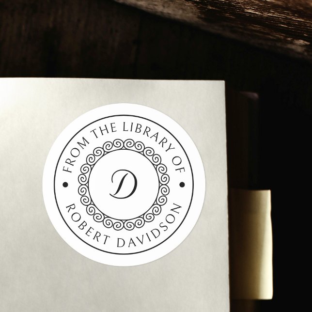 Sticker Rond Élégante bibliothèque Vintage initiale ronde (Créateur téléchargé)