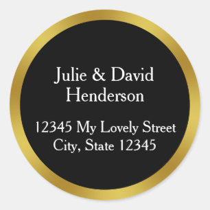 Sticker Rond Élégante Black White and Gold Adresse de retour