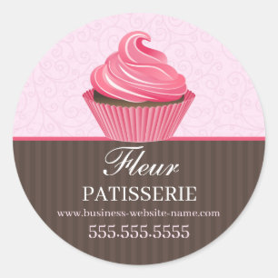 Sticker Rond Élégante boulangerie Cupcake Rose