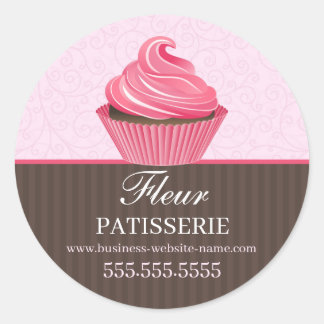Sticker Rond Élégante boulangerie Cupcake Rose