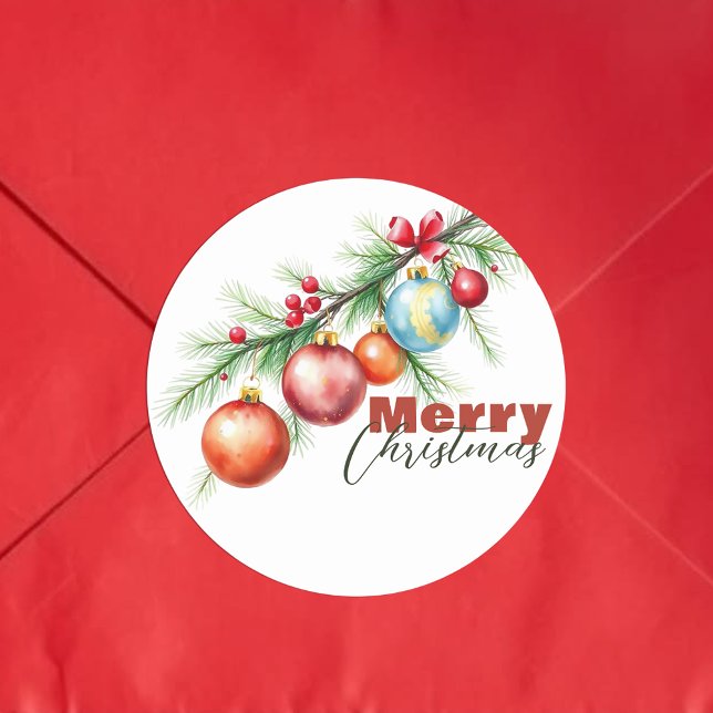 Sticker Rond Élégante branche de pin avec décorations de Noël (Créateur téléchargé)