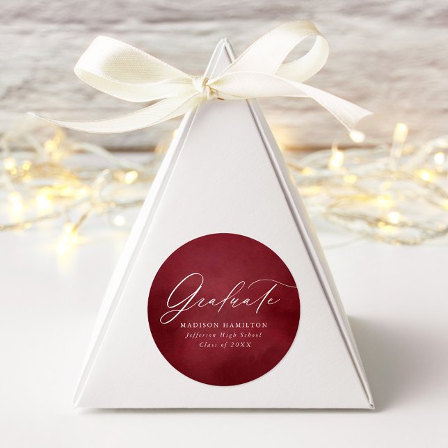 Sticker Rond Élégante calligraphie Bourgogne Aquarelle Graduati (Créateur téléchargé)