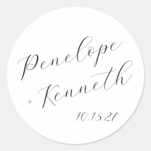 Sticker Rond Élégante calligraphie de script Mariage blanc pers