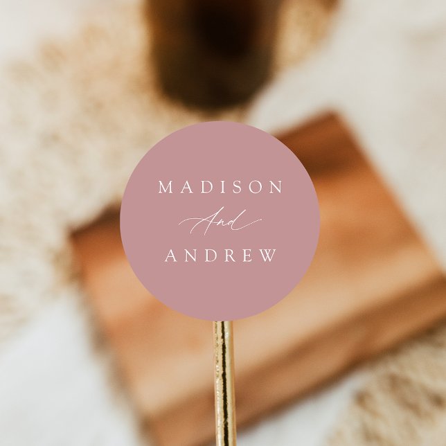 Sticker Rond Élégante calligraphie Dusty Rose Mariage (Créateur téléchargé)