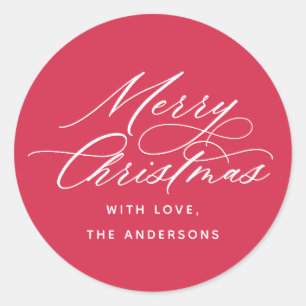 Sticker Rond Élégante calligraphie Joyeux Noël Rouge