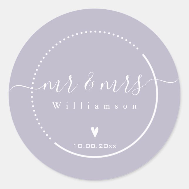 Sticker Rond Élégante calligraphie - Lavande M. & Mme Mariage (Devant)