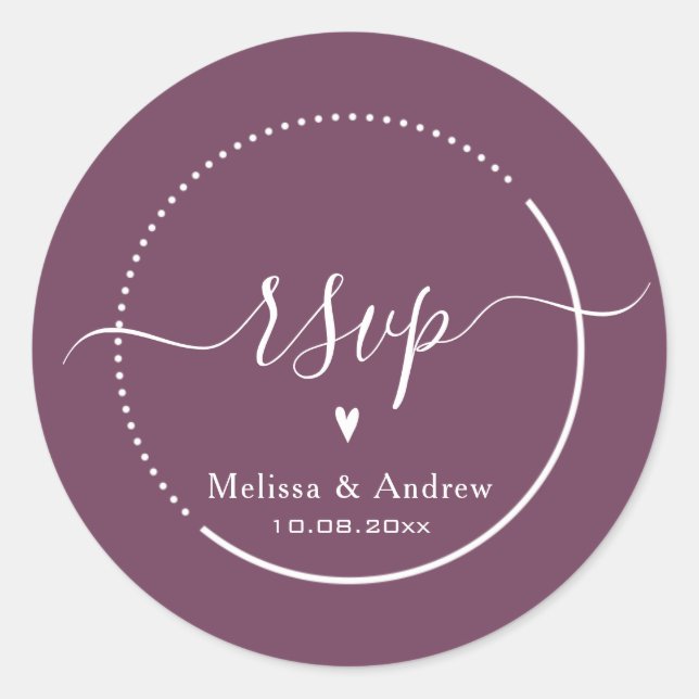 Sticker Rond Élégante calligraphie - Mariage Bourgogne RSVP (Devant)