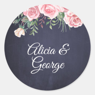 Sticker Rond Elégante calligraphie marine flush mariage floral