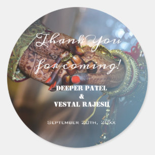 Sticker Rond Élégante calligraphie Merci Henna Mariage indien