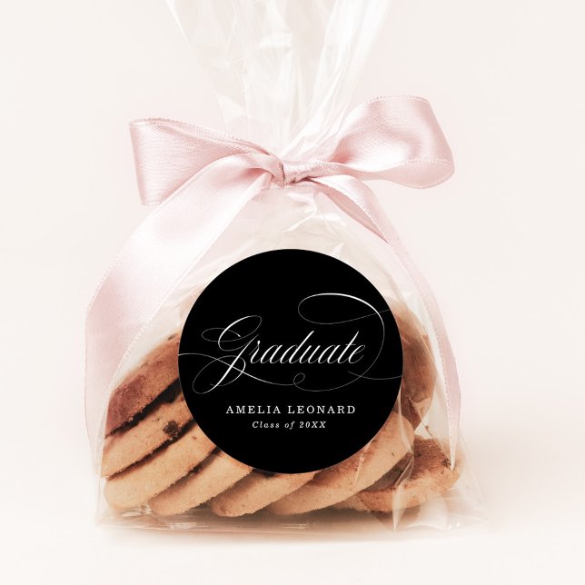 Sticker Rond Élégante calligraphie noir et blanc Graduation (Créateur téléchargé)