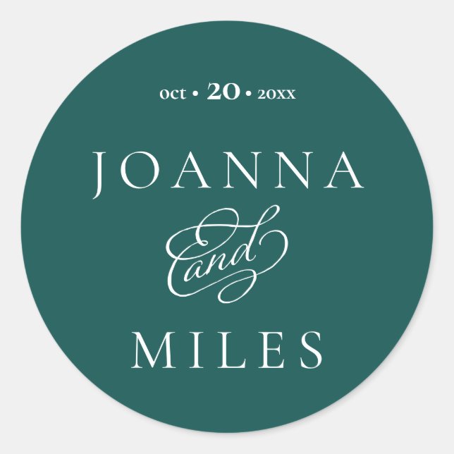 Sticker Rond Élégante calligraphie noir Turquoise simple (Devant)