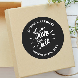Sticker Rond Élégante calligraphie noire faire-part de mariage