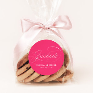 Sticker Rond Élégante calligraphie rose chaud