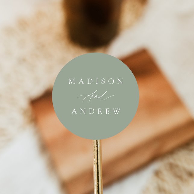 Sticker Rond Élégante calligraphie Sage Green Mariage (Créateur téléchargé)