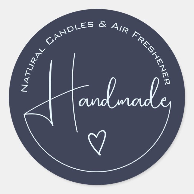 Sticker Rond Élégante calligraphie simple fait main Coeur bleu (Devant)