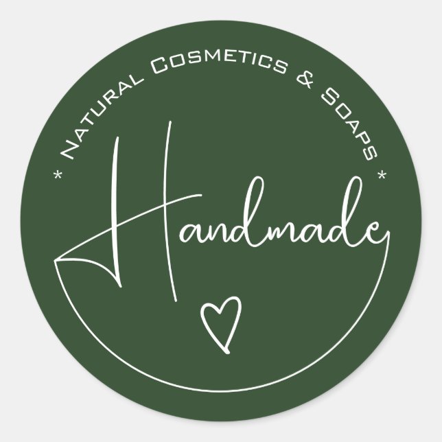 Sticker Rond Élégante calligraphie simple fait main Coeur vert (Devant)