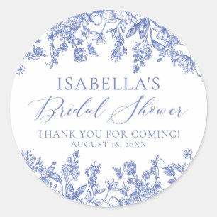 Sticker Rond Élégante Chinoise Fleurs Bleu Poussiéreux Mariée R