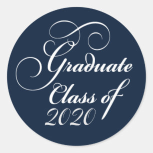 Sticker Rond Élégante classe de diplômes de 2020 Blue White