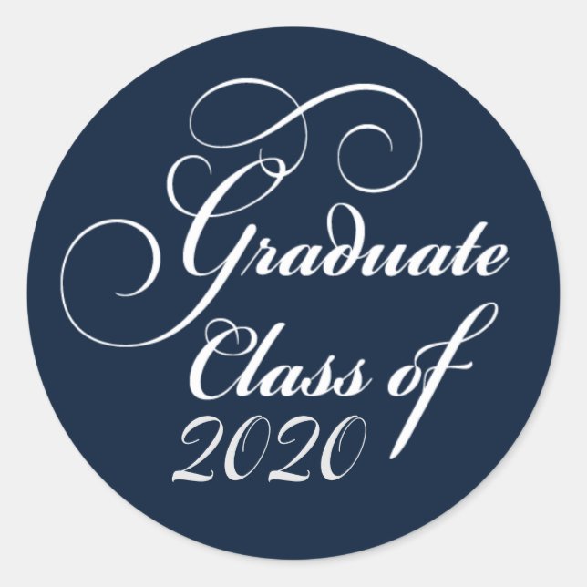 Sticker Rond Élégante Classe de Graduation de 2020 Bleu Blanc (Devant)
