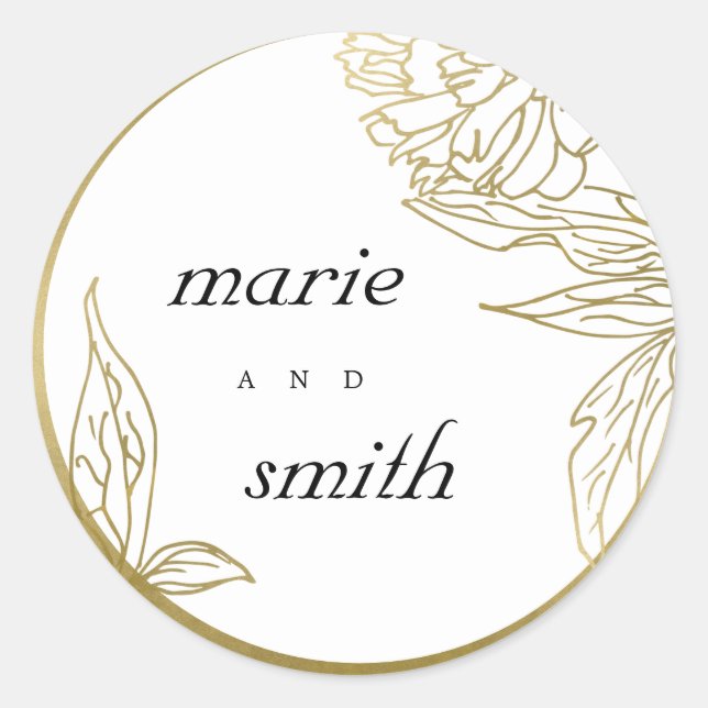 STICKER ROND ÉLÉGANTE CLASSE OR FOIL LUXE FLORAL MARIAGE (Devant)