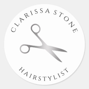 Sticker Rond Elégante coiffeuse de ciseaux argentés simples