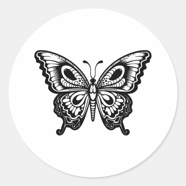 Sticker Rond Elégante conception de papillon monochrome (Devant)