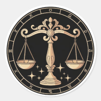Sticker Rond Élégante constellation du zodiaque Balance or noir