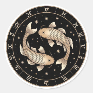 Sticker Rond Élégante constellation du zodiaque Poissons or noi