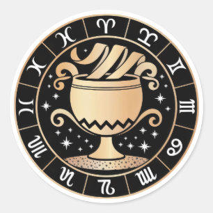 Sticker Rond Élégante constellation du zodiaque Vierge or noir