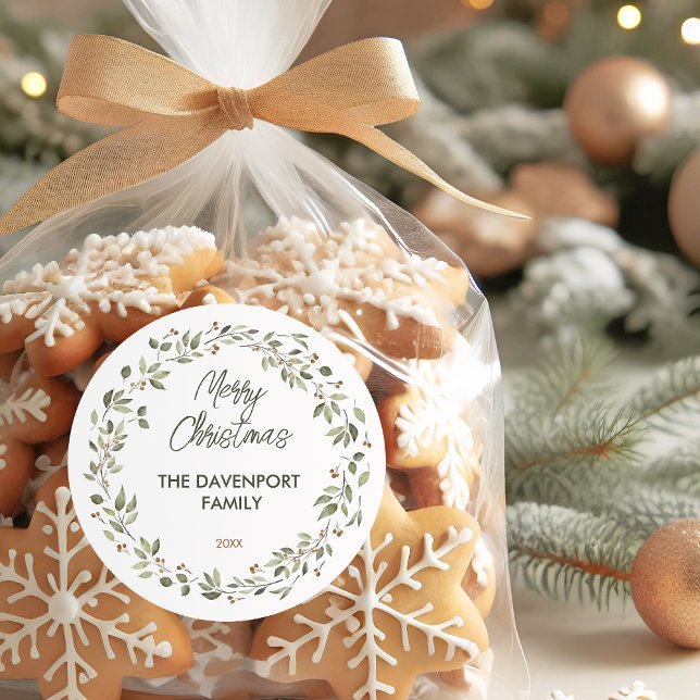 Sticker Rond Élégante couronne de verdure hivernale (Créateur téléchargé)