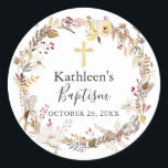 Sticker Rond Élégante couronne florale d'automne Baptême d'auto<br><div class="desc">Élégant Automne Floral Wreath Fall Baptism Classic Round Sticker</div>
