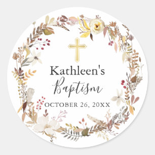 Sticker Rond Élégante couronne florale d'automne Baptême d'auto