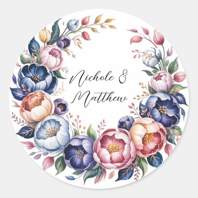 Sticker Rond Élégante couronne Florale pour Mariage (Devant)