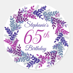 Sticker Rond Élégante couronne rose violet 65e anniversaire