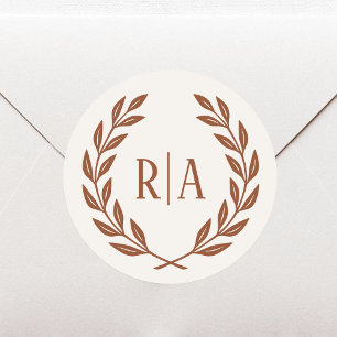 Sticker Rond Élégante crème en terre cuite Mariage Monogramme