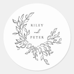 Sticker Rond Élégante Crête Botanique Noire Mariage personnalis