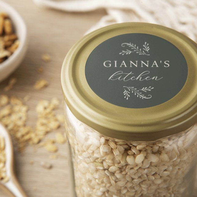 Sticker Rond Élégante Cuisine Botanique Verte & Affaires (Créateur téléchargé)