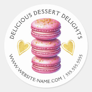 Sticker Rond Élégante cuisson au macaron rose et or