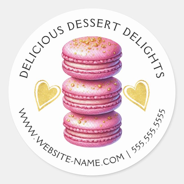 Sticker Rond Élégante cuisson au macaron rose et or (Devant)