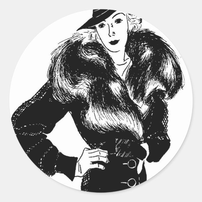 Sticker Rond élégante dame en noir 1930 mode (Devant)