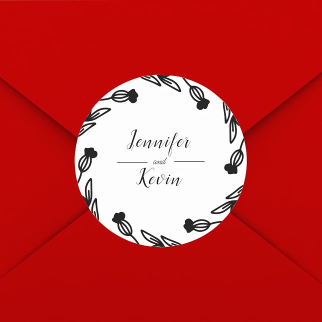 Sticker Rond Élégante Décoration de Mariage Rustique aux Fleurs (Rustic wildflower wedding sticker adds charming folk style to elegant celebration favors.)