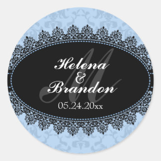 Sticker Rond Elégante dentelle et Damas Monogram Mariage Seals