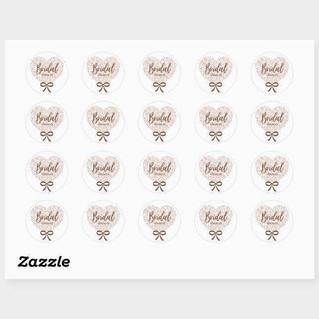 Sticker Rond élégante douche nuptiale au coeur rose (Feuille)