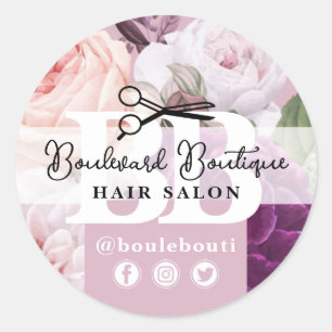 Sticker Rond Elégante Dusty Mauve Floral Hair Salon Styliste