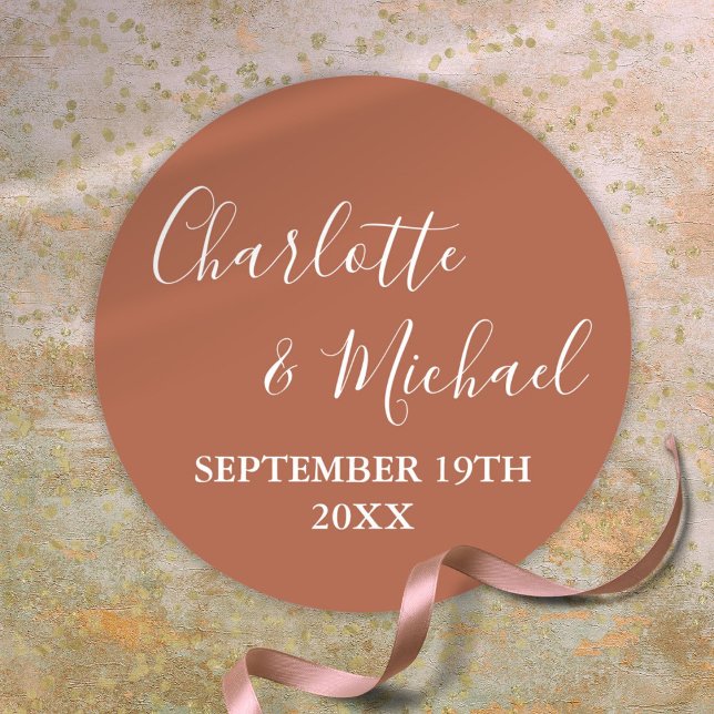 Sticker Rond Élégante écriture de signature Terracotta (Elegant Signature Script Terracotta Classic Round Sticker)