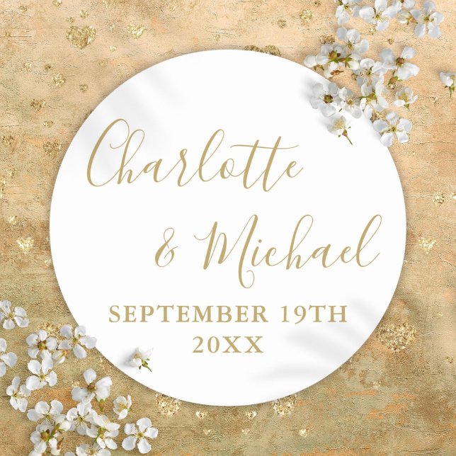 Sticker Rond Élégante écriture signature Or (Elegant Signature Script Gold Classic Round Sticker)