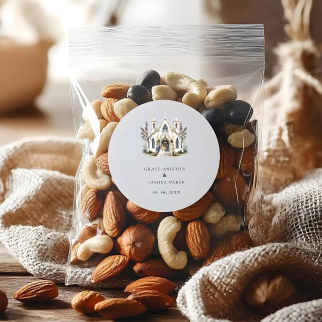 Sticker Rond Elégante Eglise aquarelle Lieu Manoir Mariage (Créateur téléchargé)