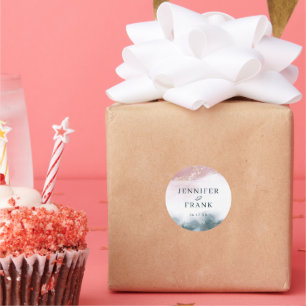 Sticker Rond Elégante encre d'alcool or bleu Aquarelle bleue